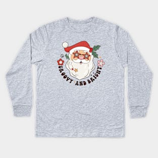 Funny Retro Groovy and Bright Santa Claus Christmas Kids Long Sleeve T-Shirt